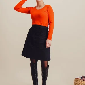 Jupe mi-longue en laine noire GRAFFITI